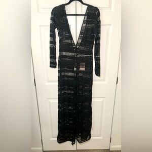 NWT Missguided Black Jersey Crochet Wide Leg Jumpsuit Swim Cover Up Size US8